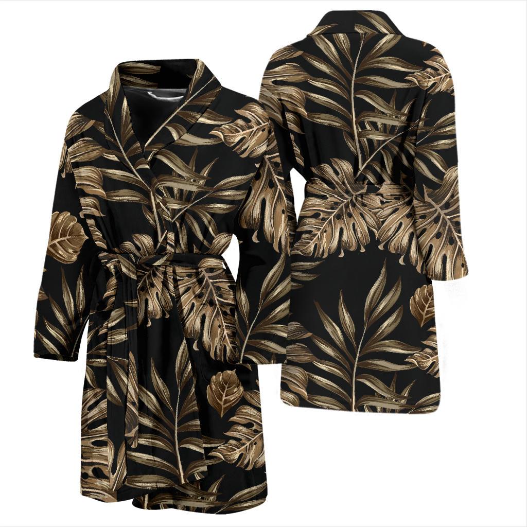 Brown Tropical Palm Leaves Men Bath Robe-JTAMIGO.COM