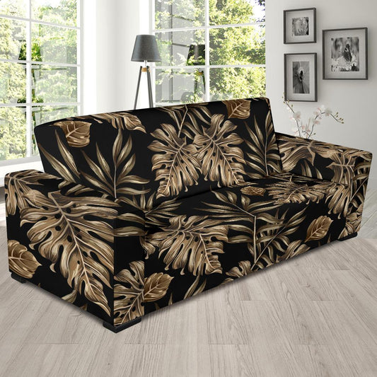 Brown Tropical Palm Leaves Sofa Slipcover-JTAMIGO.COM