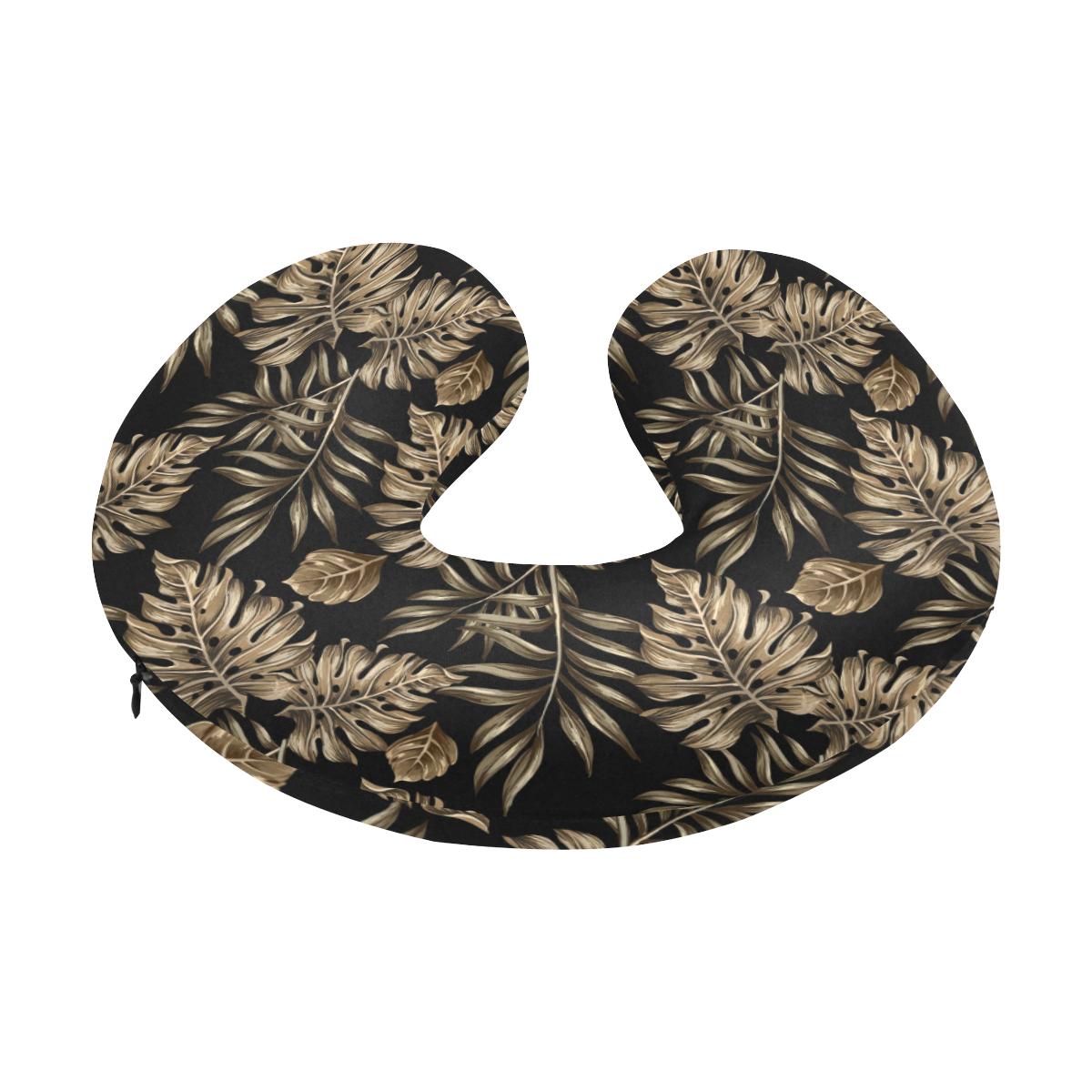Brown Tropical Palm Leaves U-Shaped Travel Neck Pillow-JTAMIGO.COM
