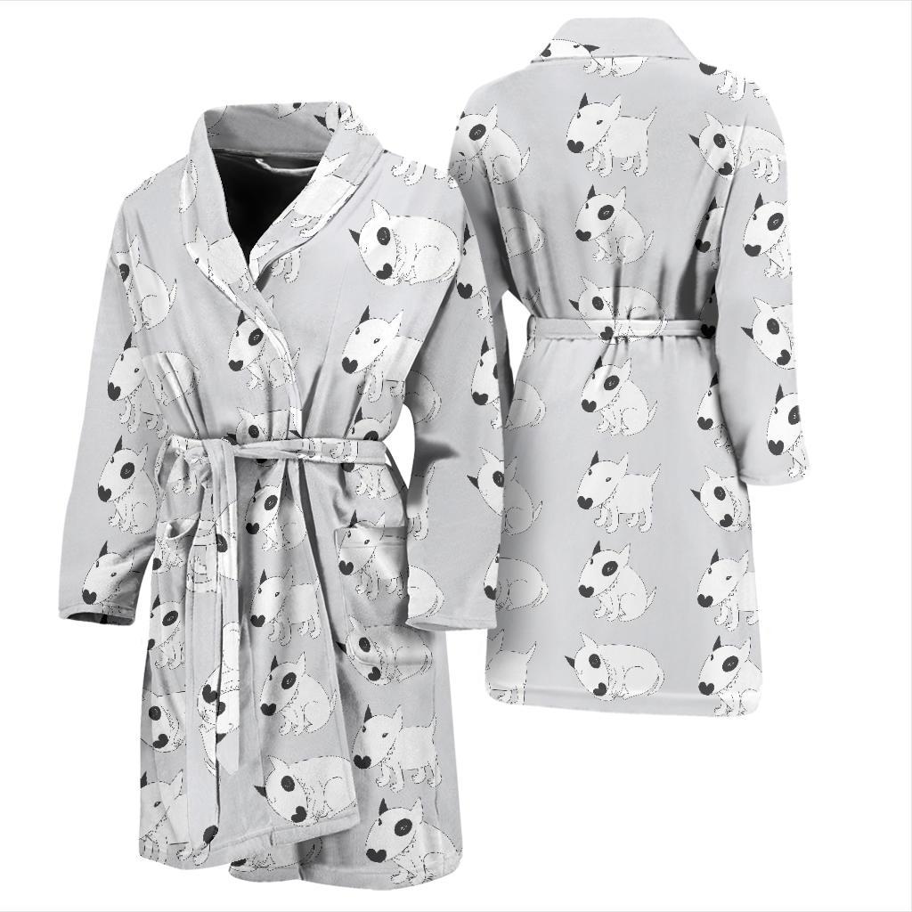 Bull Terrier hand draw Print Pattern Men Bath Robe-JTAMIGO.COM