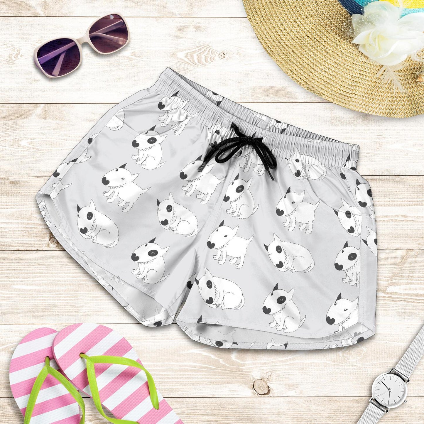 Bull Terrier hand draw Print Pattern Women Shorts-JTAMIGO.COM