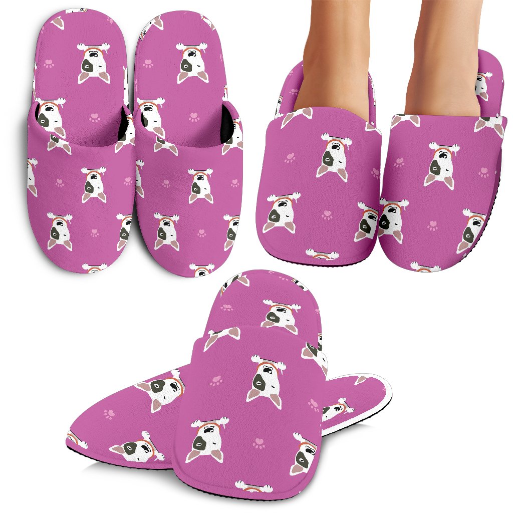 Bull Terrier Happy Print Pattern House Slippers