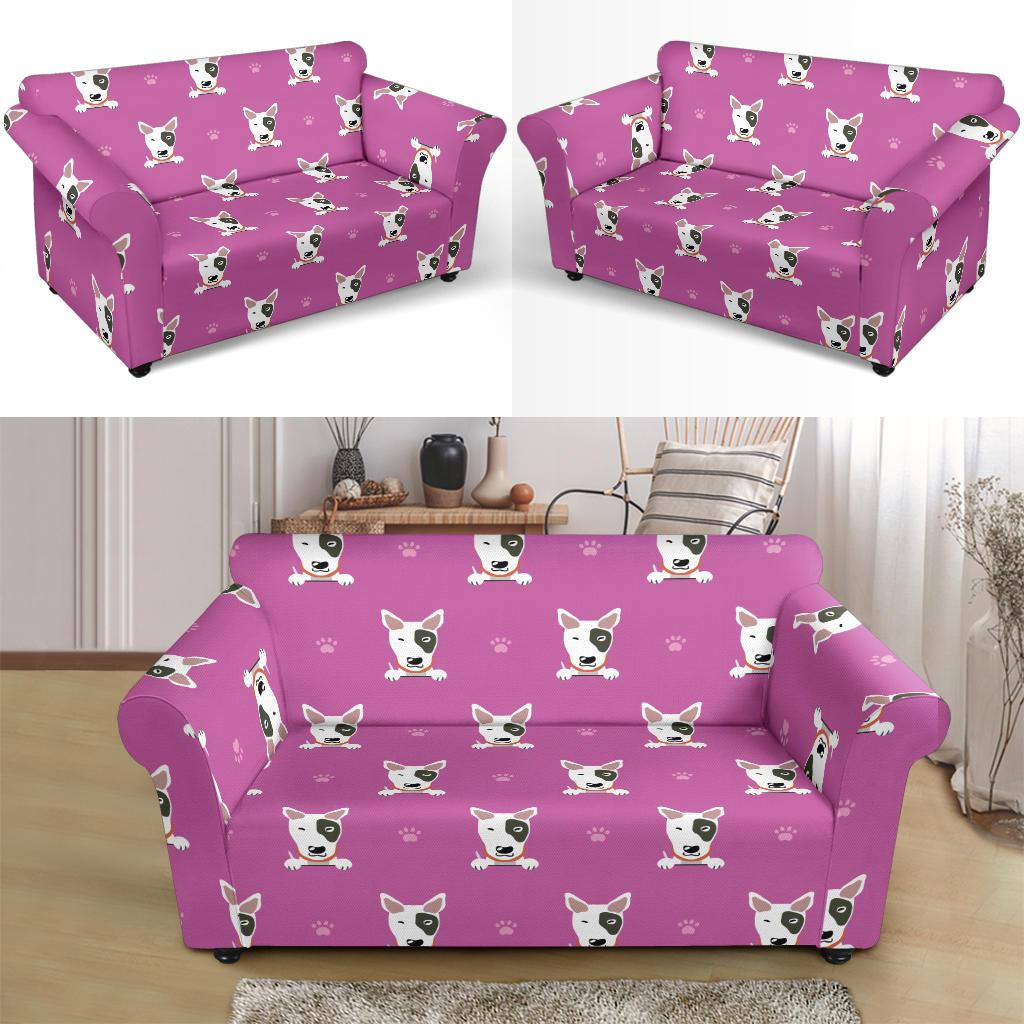 Bull Terrier Happy Print Pattern Loveseat Slipcover-JTAMIGO.COM