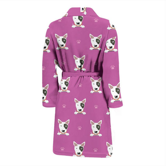 Bull Terrier Happy Print Pattern Men Bath Robe-JTAMIGO.COM
