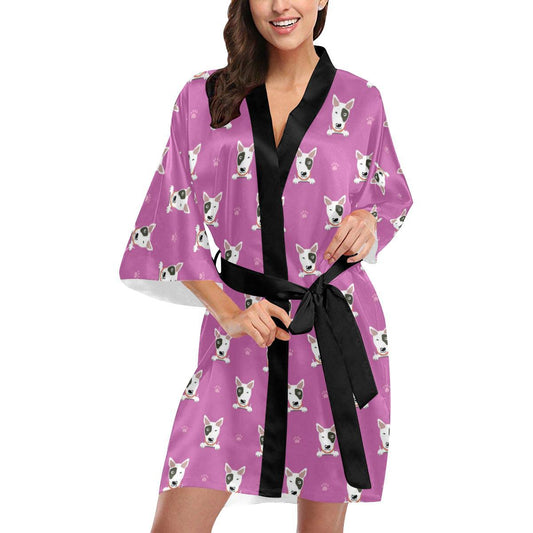 Bull Terrier Happy Print Pattern Women Short Kimono Robe