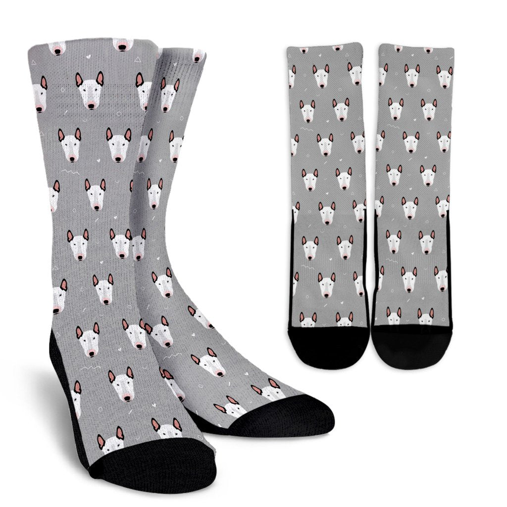Bull Terrier Head Print Pattern Crew Socks