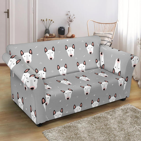 Bull Terrier Head Print Pattern Loveseat Slipcover-JTAMIGO.COM