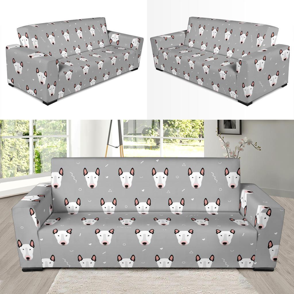 Bull Terrier Head Print Pattern Sofa Slipcover-JTAMIGO.COM