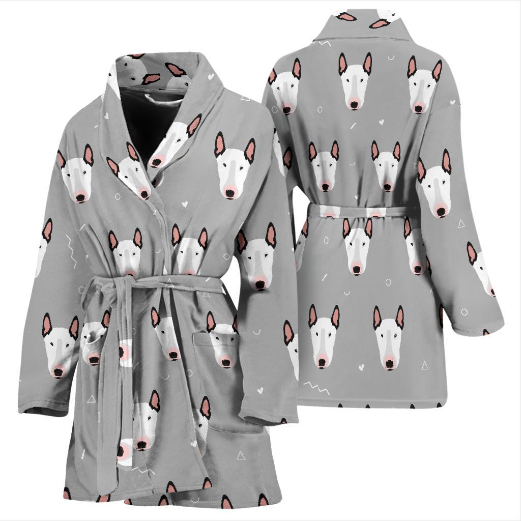 Bull Terrier Head Print Pattern Women Bath Robe-JTAMIGO.COM