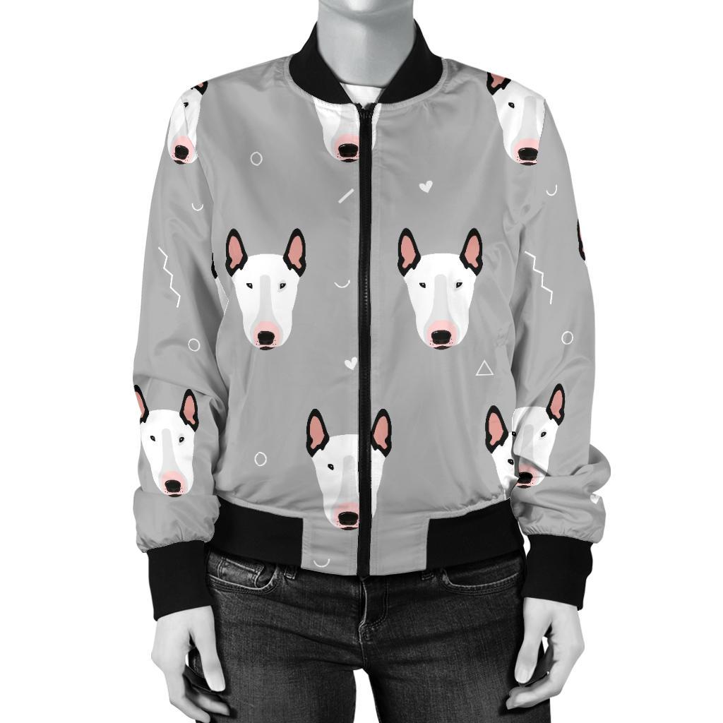 Bull Terrier Head Print Pattern Women Casual Bomber Jacket