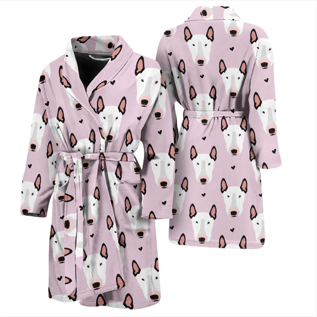 Bull Terrier Pink Print Pattern Men Bath Robe-JTAMIGO.COM