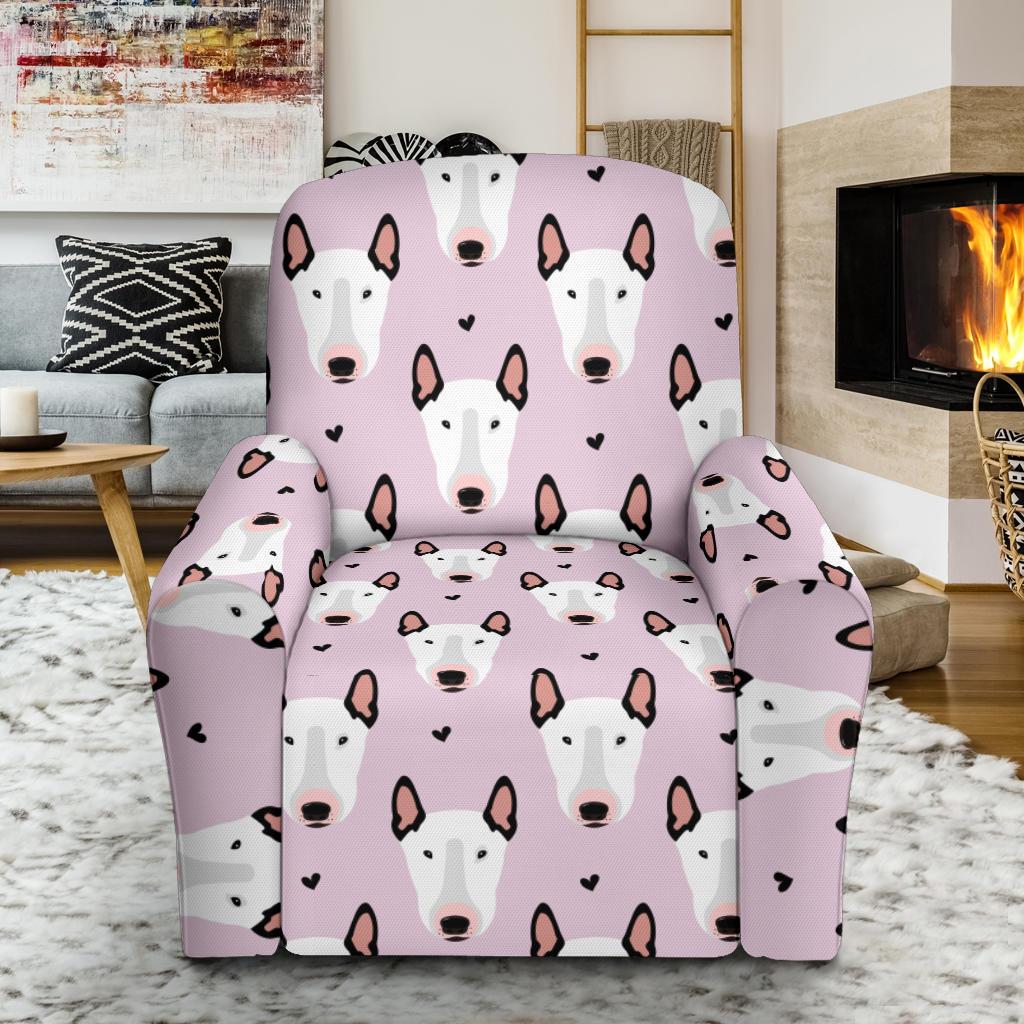 Bull Terrier Pink Print Pattern Single Sofa Slipcover -JTAMIGO.COM