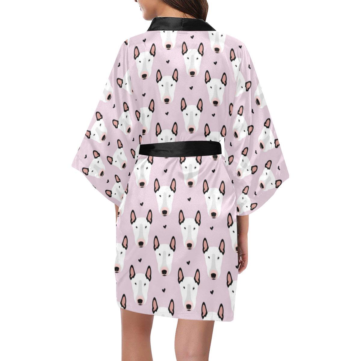 Bull Terrier Pink Print Pattern Women Short Kimono Robe