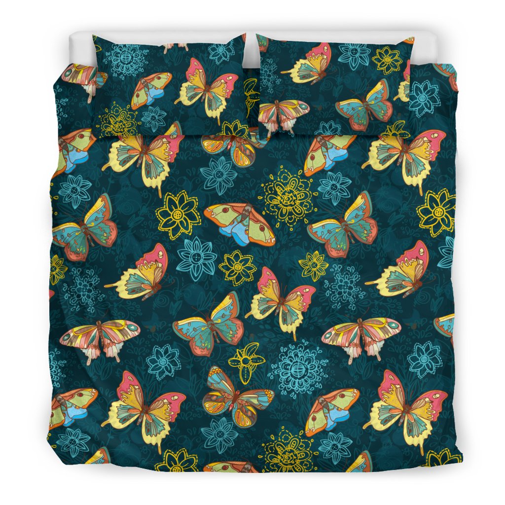 Butterfly Hand Draw Print Pattern Duvet Cover Bedding Set