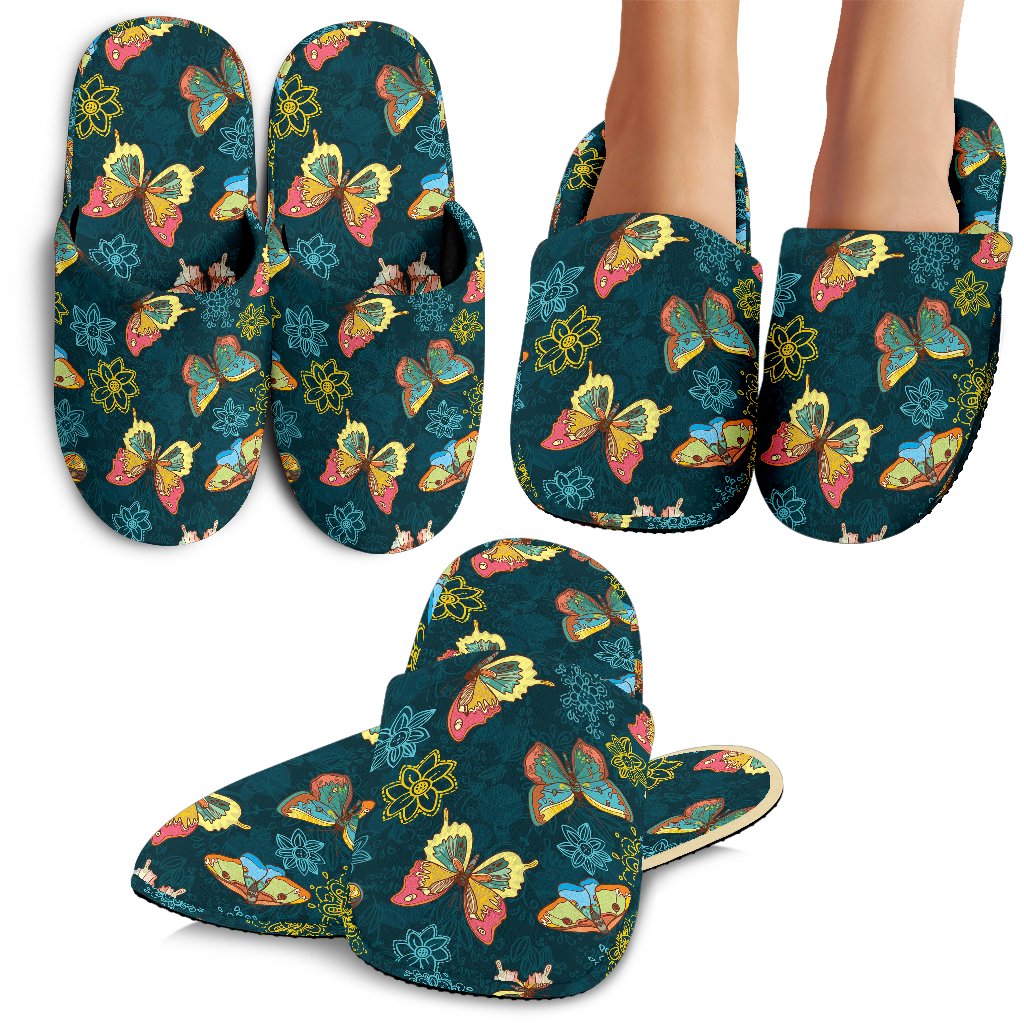 Butterfly Hand Draw Print Pattern House Slippers
