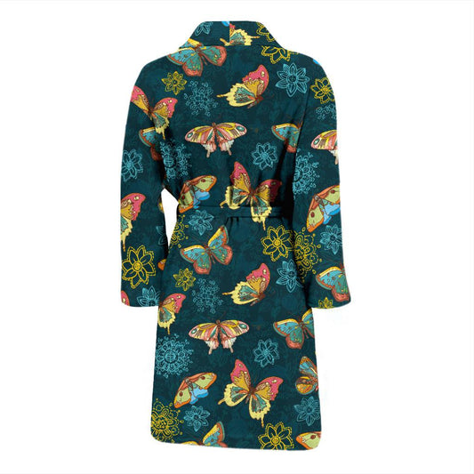 Butterfly Hand Draw Print Pattern Men Bath Robe-JTAMIGO.COM