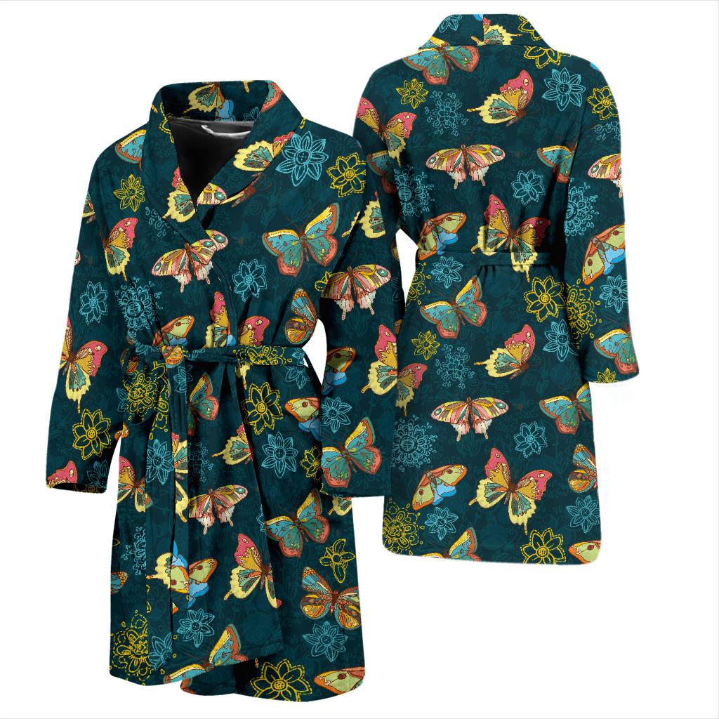 Butterfly Hand Draw Print Pattern Men Bath Robe-JTAMIGO.COM