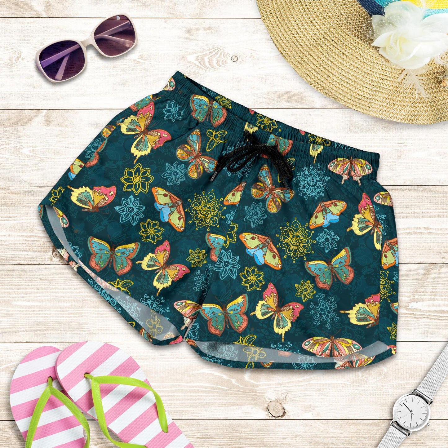 Butterfly Hand Draw Print Pattern Women Shorts-JTAMIGO.COM