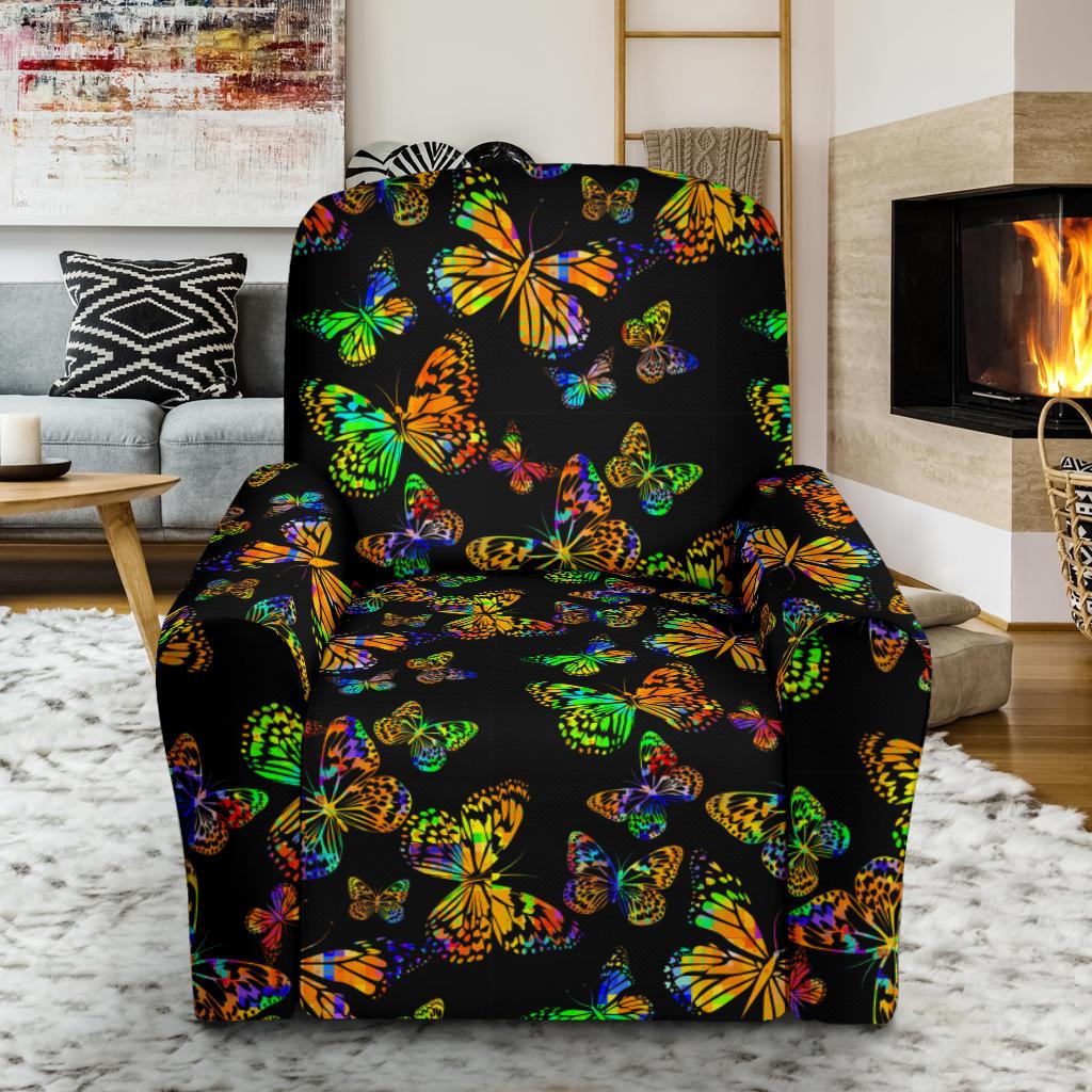 Butterfly Neon Color Print Pattern Single Sofa Slipcover -JTAMIGO.COM