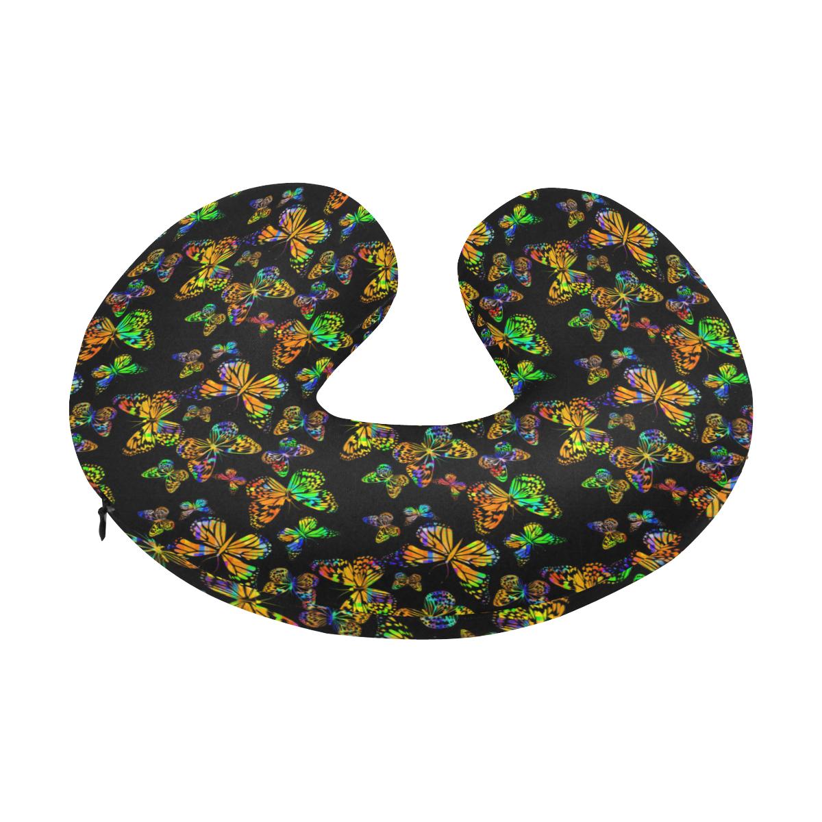 Butterfly Neon Color Print Pattern U-Shaped Travel Neck Pillow-JTAMIGO.COM