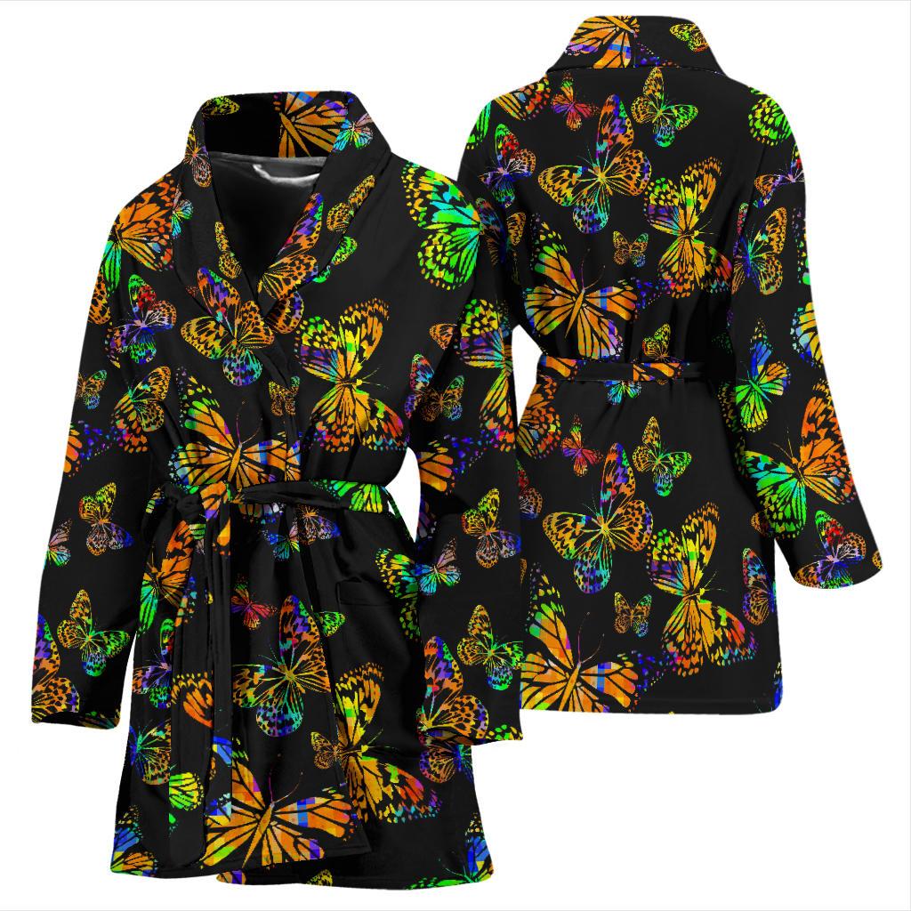 Butterfly Neon Color Print Pattern Women Bath Robe-JTAMIGO.COM