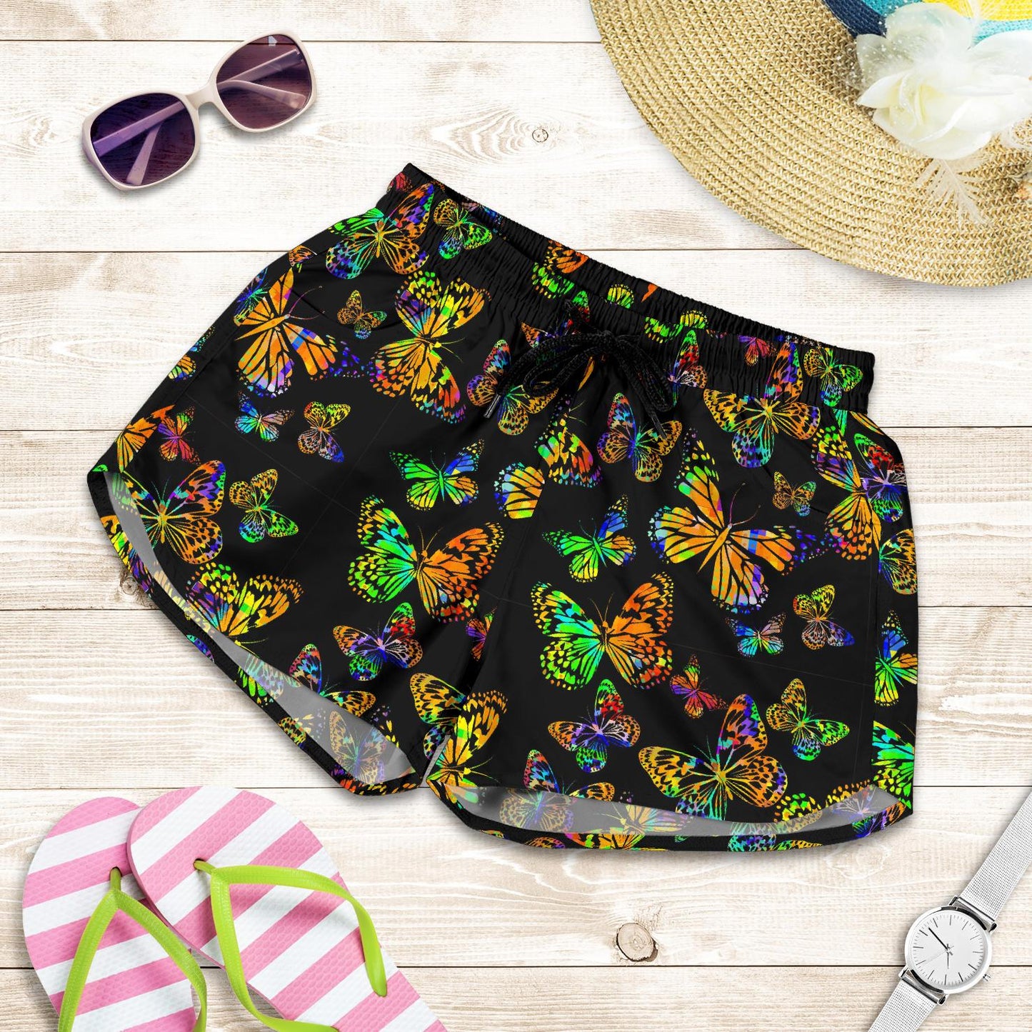 Butterfly Neon Color Print Pattern Women Shorts-JTAMIGO.COM