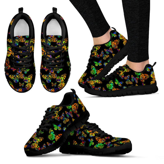 Butterfly Neon Color Print Pattern Women Sneakers Shoes