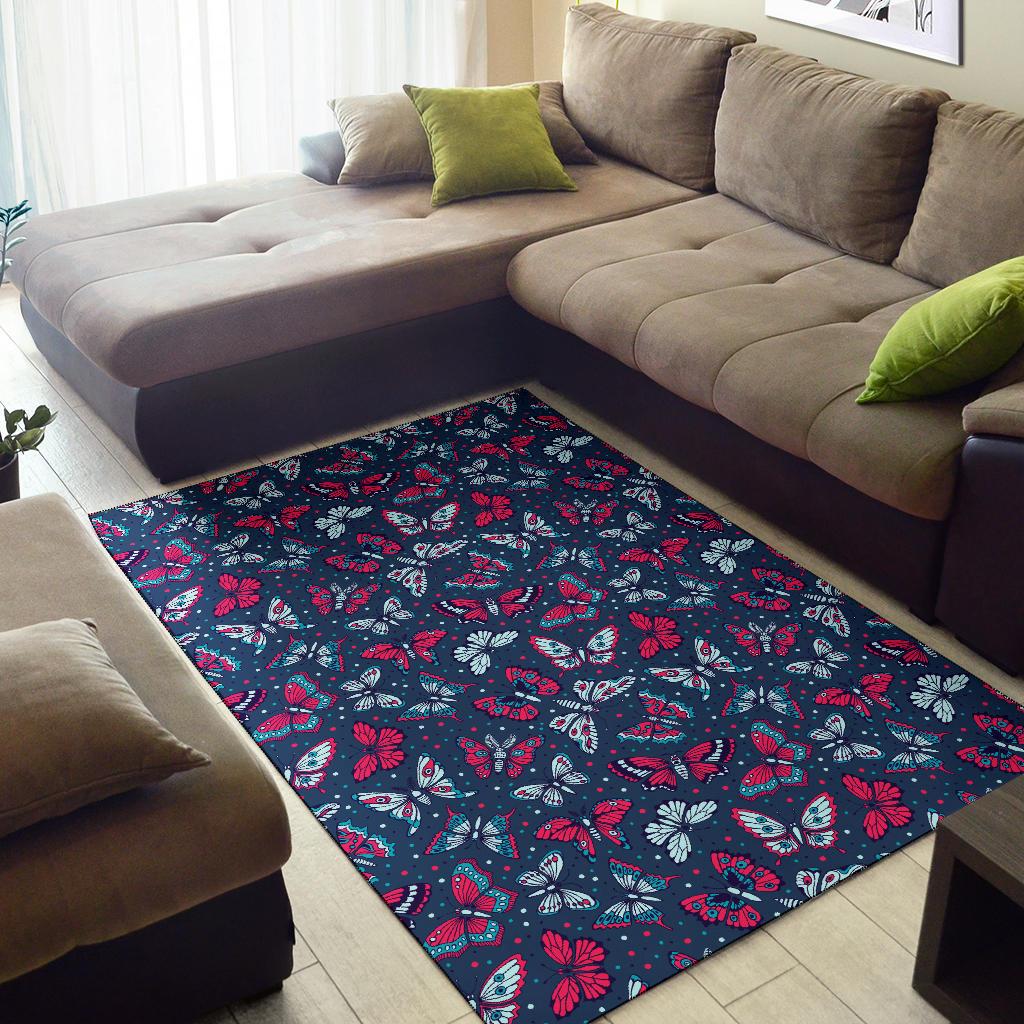 Butterfly Red Deep Blue Print Pattern Area Rugs-JTAMIGO.COM