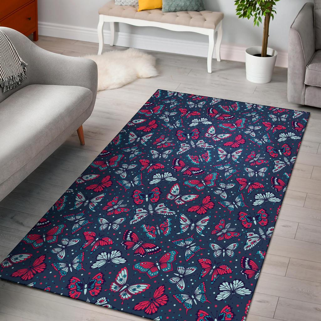 Butterfly Red Deep Blue Print Pattern Area Rugs-JTAMIGO.COM