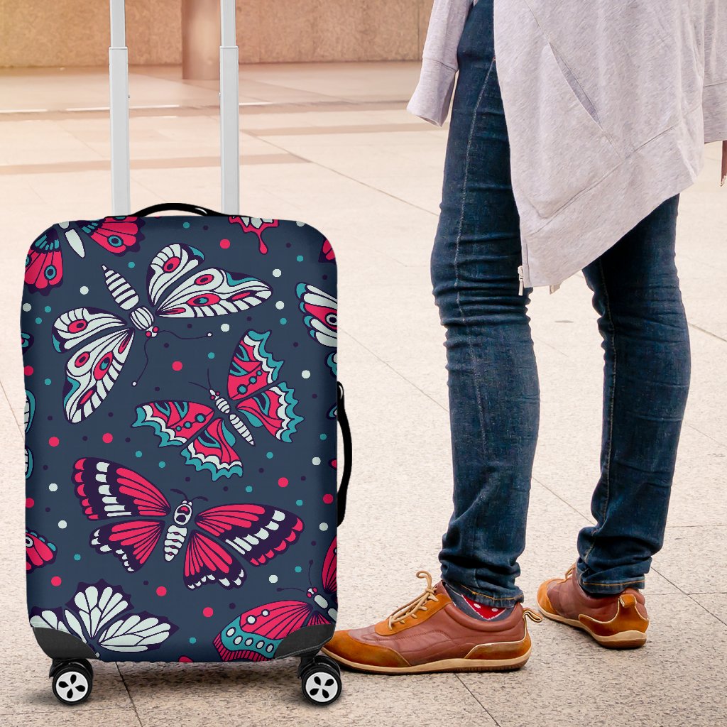 Butterfly Red Deep Blue Print Pattern Luggage Cover Protector