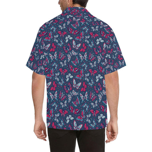 Butterfly Red Deep Blue Print Pattern Men Aloha Hawaiian Shirt