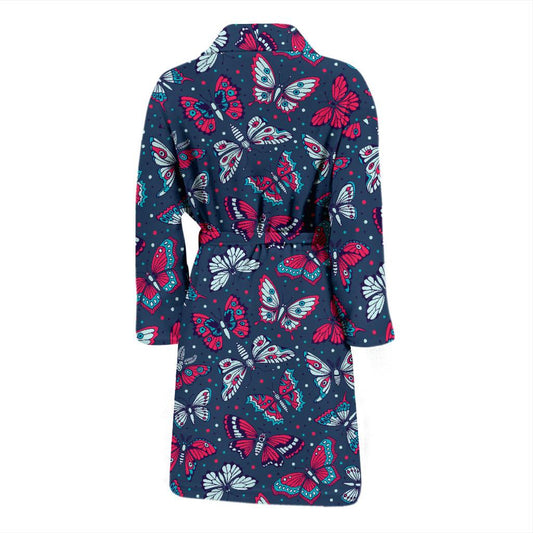 Butterfly Red Deep Blue Print Pattern Men Bath Robe-JTAMIGO.COM