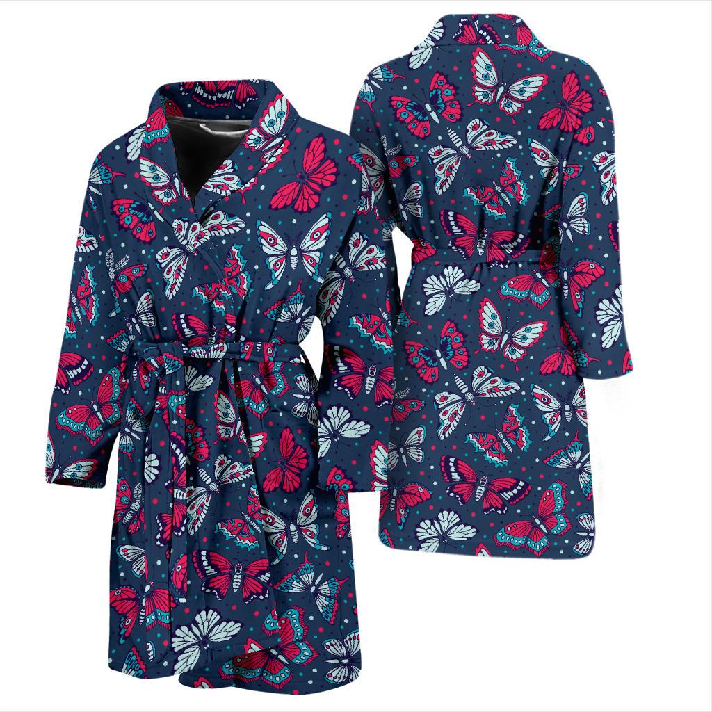 Butterfly Red Deep Blue Print Pattern Men Bath Robe-JTAMIGO.COM