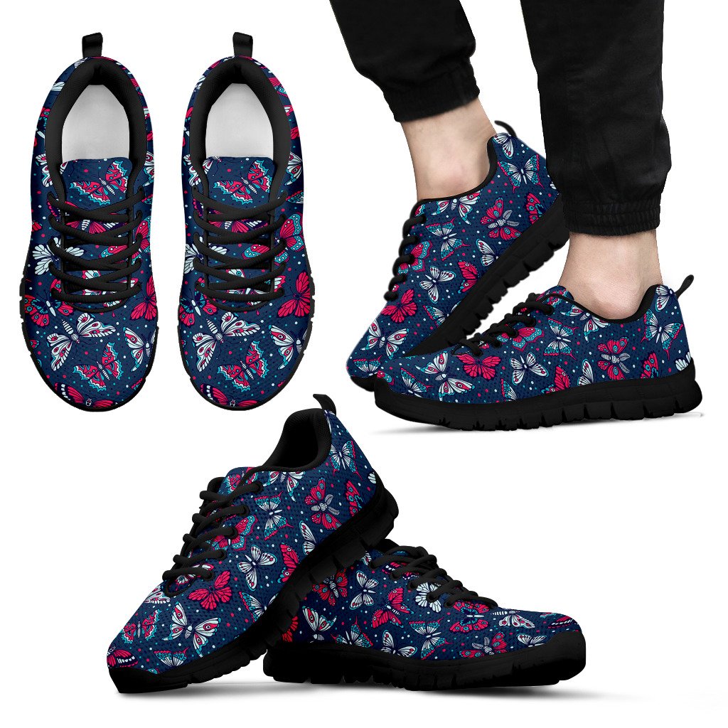 Butterfly Red Deep Blue Print Pattern Men Sneakers Shoes