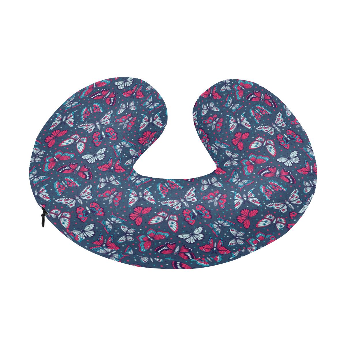 Butterfly Red Deep Blue Print Pattern U-Shaped Travel Neck Pillow-JTAMIGO.COM