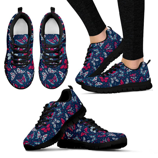 Butterfly Red Deep Blue Print Pattern Women Sneakers Shoes