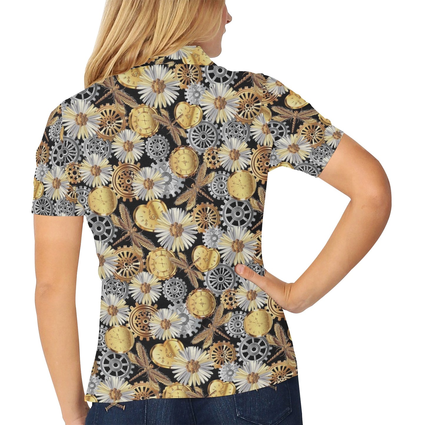 Steampunk Dragonfly Print Design LKS302 Women's Polo Shirt