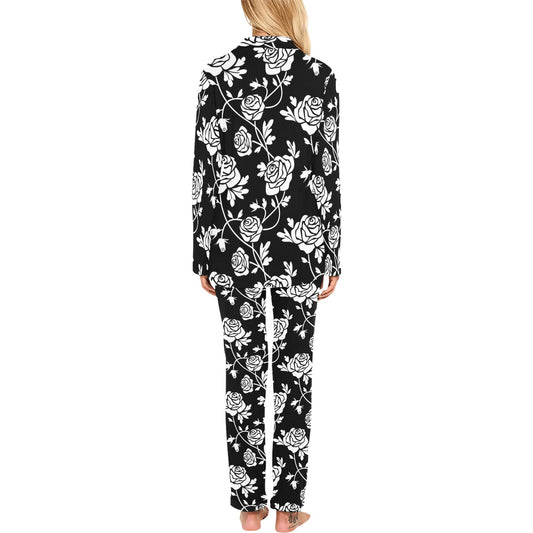 Rose Pattern Print Design RO013 Women's Long Pajama Set