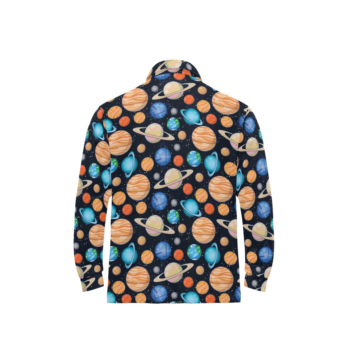 Planet Colorful Print Design LKS301 Long Sleeve Polo Shirt For Men's