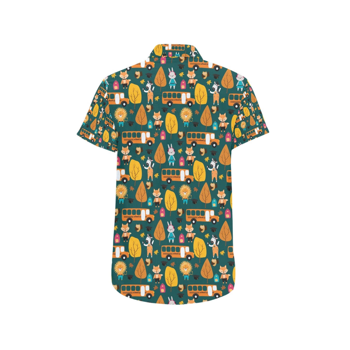 School Bus Print Design LKS309 Men Short Sleeve Button Up Shirt