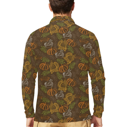 Thanksgiving Print Design LKS301 Long Sleeve Polo Shirt For Men's