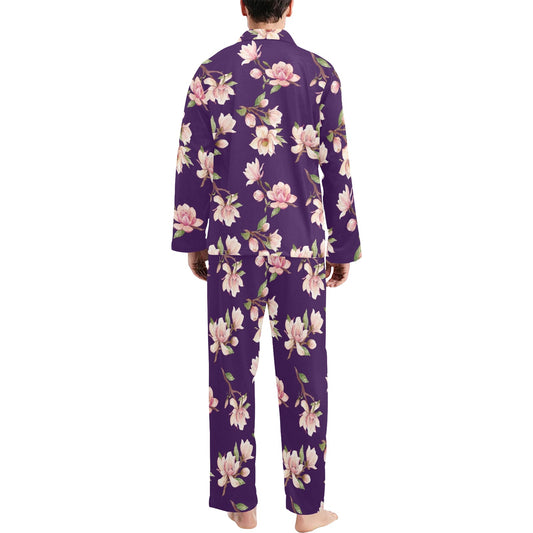 Magnolia Pattern Print Design MAG02 Men's Long Pajama Set
