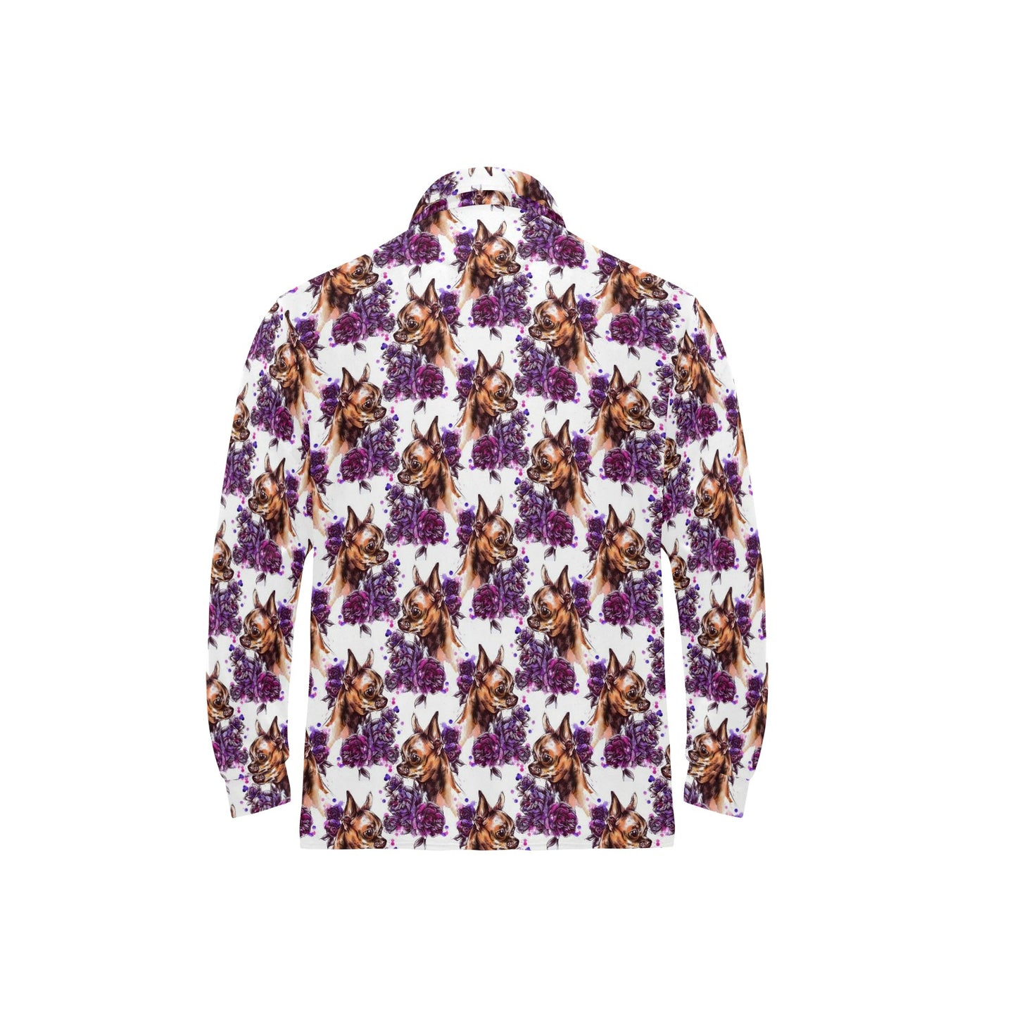 Chihuahua Purple Floral Long Sleeve Polo Shirt For Men's