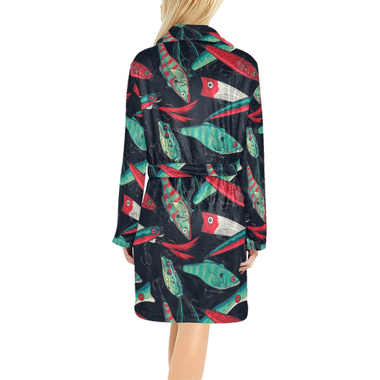Fishing Bait Pattern Women's Fleece Robe