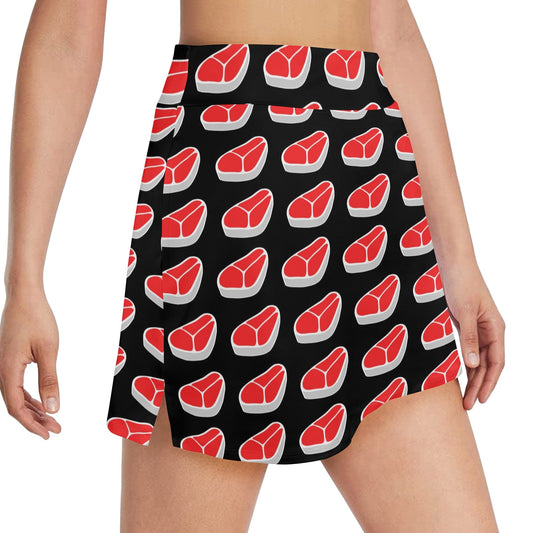 Steak Print Design LKS303 17" Golf & Pickleball Skort with Pockets