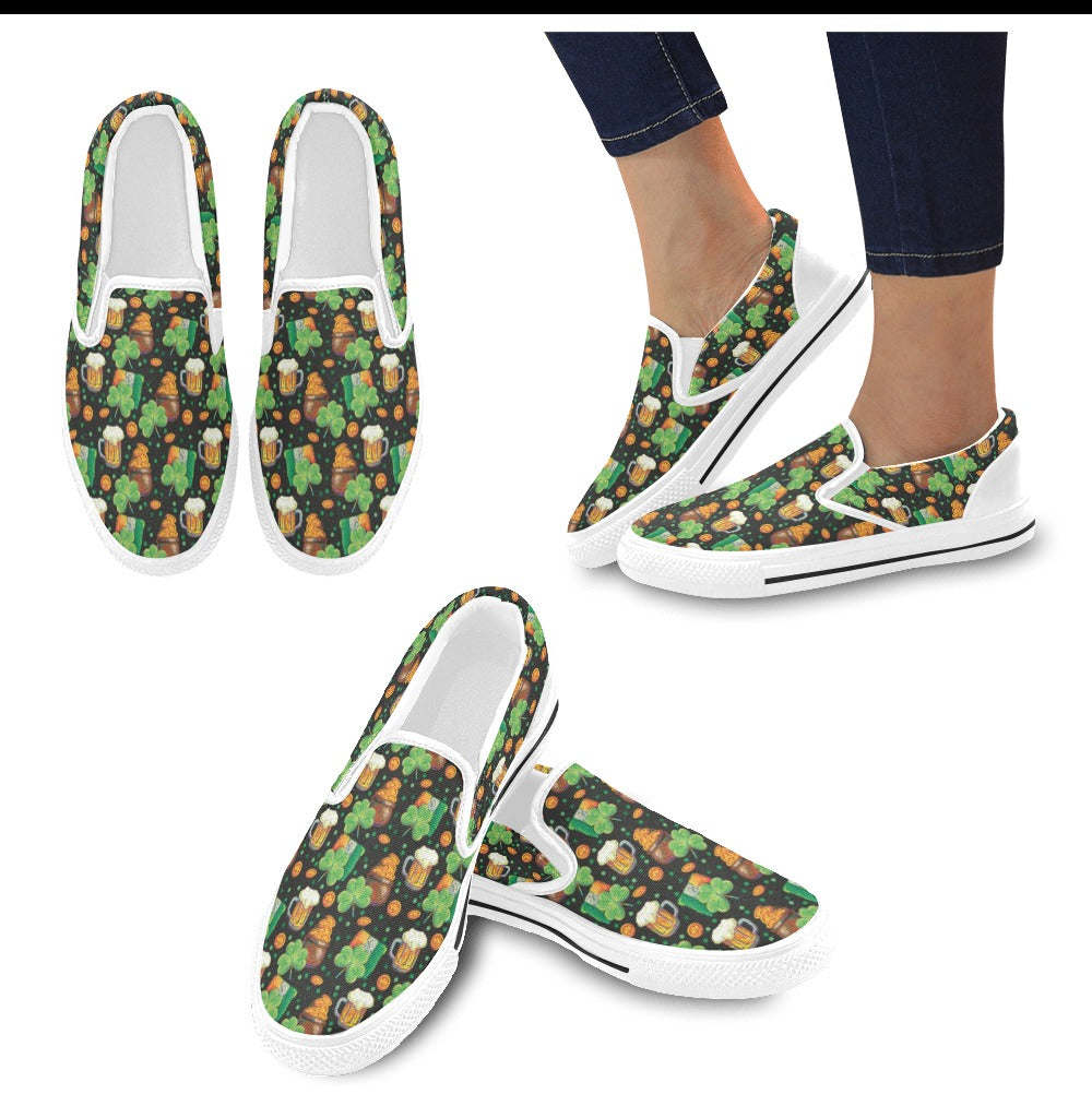 St Patricks Day Print Design LKS303 White Slip Ons Canvas Women's Shoes