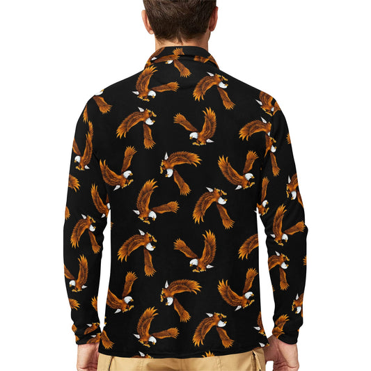 Eagles Print Pattern Long Sleeve Polo Shirt For Men's