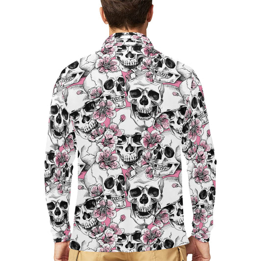 Cherry Blossom Pattern Print Design CB03 Long Sleeve Polo Shirt For Men's