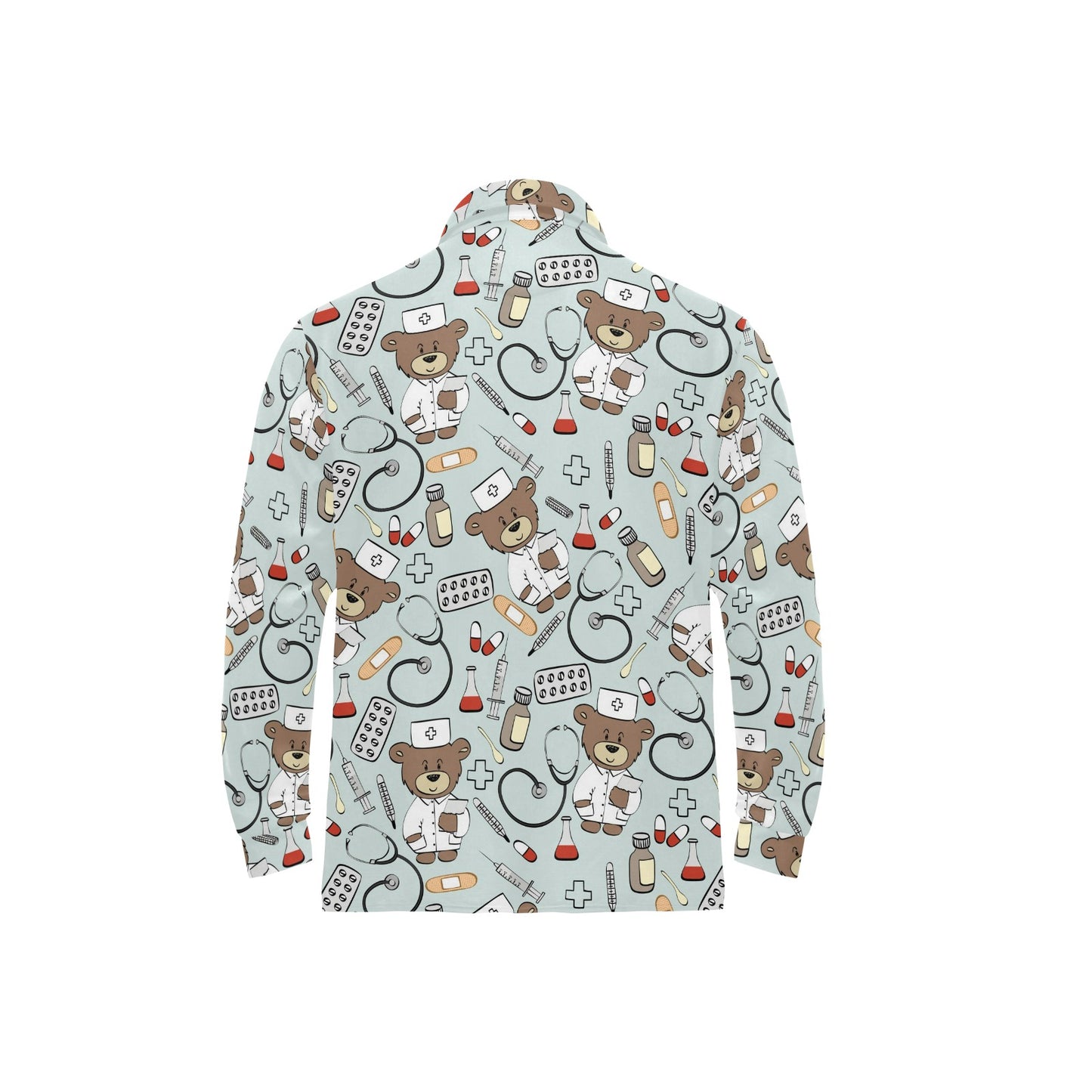 Nurse Bear Pattern Print Design A01 Long Sleeve Polo Shirt For Men's