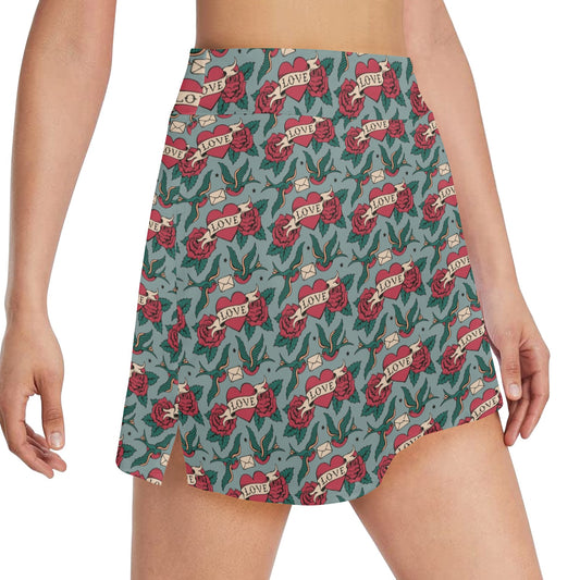 Tattoo Heart Print Design LKS301 17" Golf & Pickleball Skort with Pockets